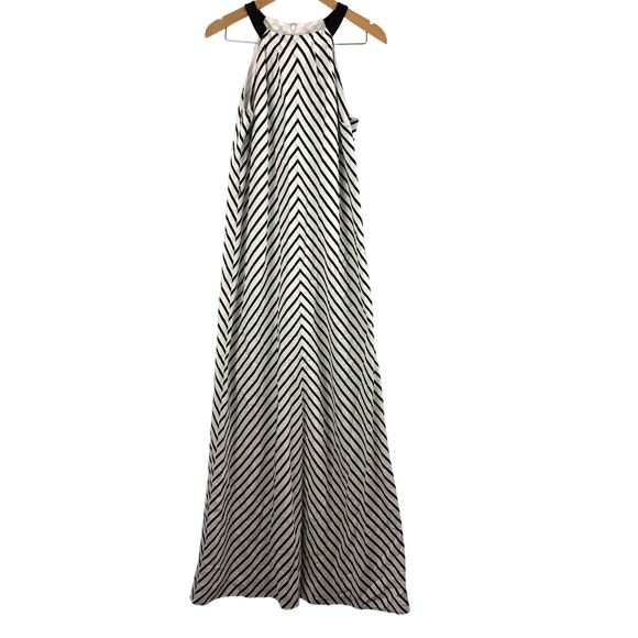 Ann Taylor Black White Stripe Halter Sleeveless Chevron Straight Maxi Dress 8T - Picture 1 of 12